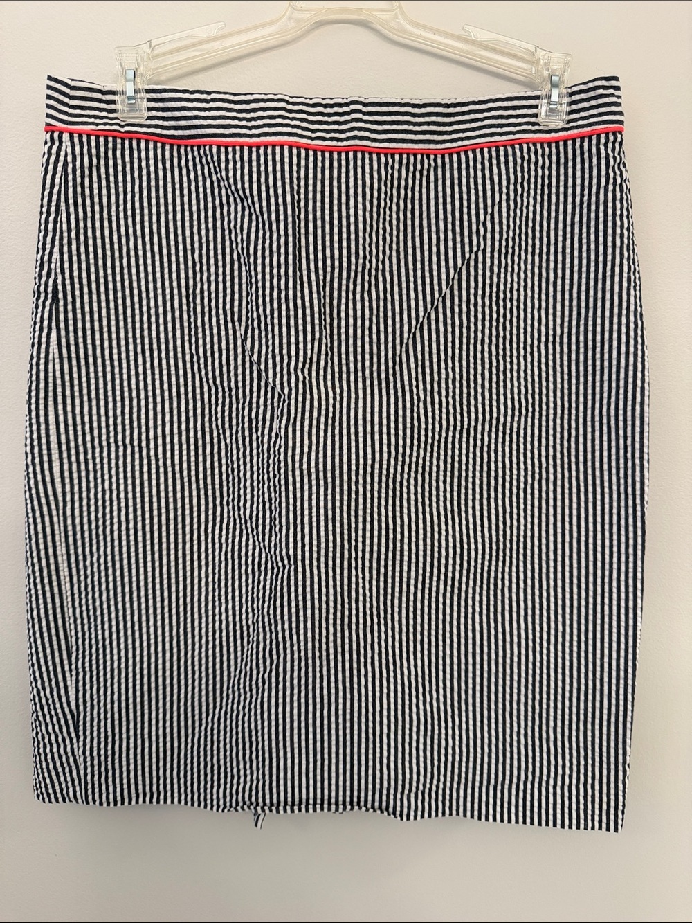 J. Crew Black & White Striped Pencil Skirt with pink Waist Trim